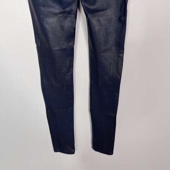 Spanx Womens Small S Midnight Blue Faux Leather Leggings Nylon Dress Up Metallic - Picture 6 of 13